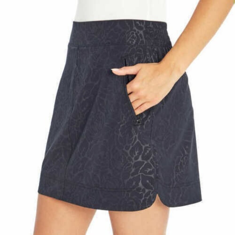 Orvis Embossed Travel Pull On Active Skort Skirt‎ Black Floral Women XL Pockets
